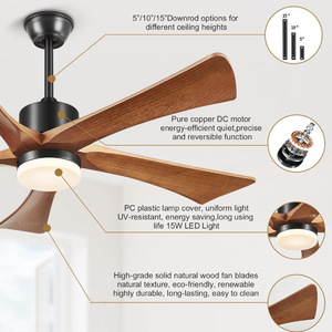 Outdoor <b>Ceiling</b> Fan 52 Inch Wood Blades With <b>Light</b> DC Motor Reversible Airflow Quiet Design <b>Remote</b> <b>Control</b> - Product Image 3