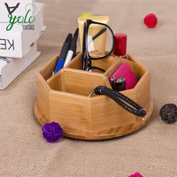 Organisateur de stylos en bambou à double rotation, pour la maison et le bureau, rangement de papeterie, cadeau de Noël, support pour marqueurs et crayons de bureau