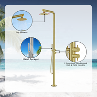 Douche extérieure en acier inoxydable 316 pour jardin, finition or brossé, pour piscines d'hôtels et plages
