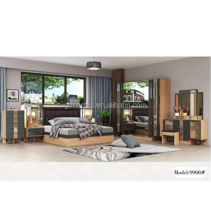 2023 Brand new Turkish style melamine boards bedroom furniture set cheap modern jordans antique MDF furniture bedroom sets