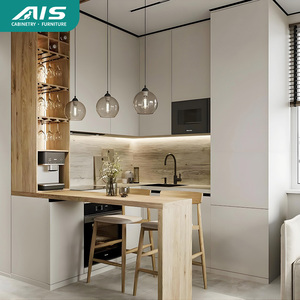 AIS 2025 Black MDF Modular Luxury Modern Lacquer Kitchen Cabinet <strong>Cupboard</strong> Set with <strong>Marble</strong>/Laminate Countertop and Island - Product Image 1