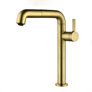 Robinet de cuisine monobloc minimaliste chaud/froid tout en cuivre, finition brossée, universel, rotatif, avec douchette extractible pour lavabo - Product Image 4