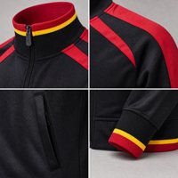 Veste Athlétique Homme Durable Noire et Rouge, Entièrement Zippée, Col Montant, Blocs de Couleurs, Vêtement de Sport pour la Course et les Voyages, Fourniture OEM ODM