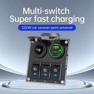 Panel de interruptores basculantes de 3 posiciones con cargador USB A/C de 66W, nuevo, de ABS, multifunción, para coche, con toma de encendedor - Product Image 2