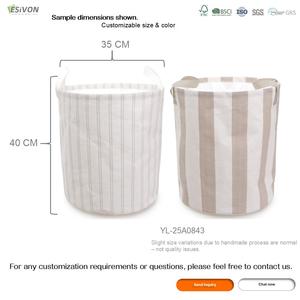 Panier à <span class=keywords><strong>linge</strong></span> pliable minimaliste en coton et lin à rayures, avec poignées à cordon, grande capacité de rangement pour la salle de bain - Product Image 3