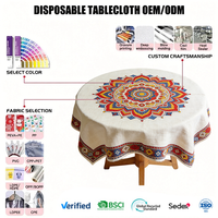 Nouvelle arrivée Nappe ronde jetable en plastique PE, effet lin, imprimé à franges, imperméable, anti-taches, sans lavage, pour usage domestique quotidien