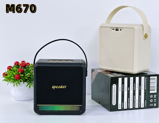M670 Portable Bluetooth Speaker with RGB LED Light, Wireless Mini Speaker, HiFi Stereo Sound for Outdoor Camping Home Party Gift