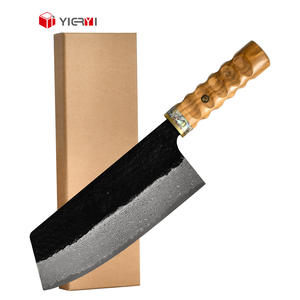 Yieryi couteau de couperet de boucher fait à la main poudre acier damas couteau à découper chinois avec manche en coquille d'ormeau en bois d'olivier - Product Image 1