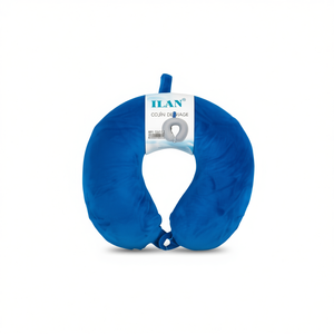 Cuscino da viaggio Ilan blu in viscoelastico per il supporto del collo durante viaggi in aereo o in auto - Product Image 1