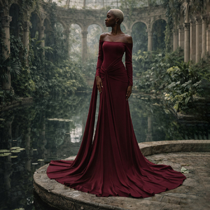 strapless open back dress Modest High Neck Ball Gown Long Sleeve Formal Dresses 67530 – Viniodress main image 0