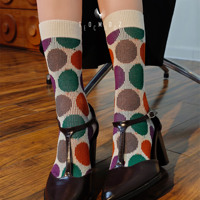 Calcetines de Vestir Personalizados para Mujer, Antideslizantes, con Estampado de Puntos Coloridos por Transferencia Térmica, Tejidos, Transpirables, a Media Pantorrilla, Cálidos para Uso Diario
