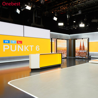 Table console multimédia à surface solide avec éclairage LED, moderne, en forme de L, pour studio de télévision, présentateur de radio, réception