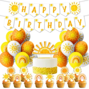 Boho Sun Theme Dekoration Set enthalten Boho Luftballons Alles Gute zum Geburtstag Banner Cake Topper für Sunshine 1. Geburtstag Lieferungen Y825
