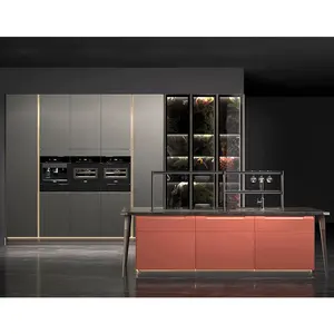 Suofeiya-muebles de cocina italianos de diseño moderno, gabinetes de cocina de Metal laminados brillantes