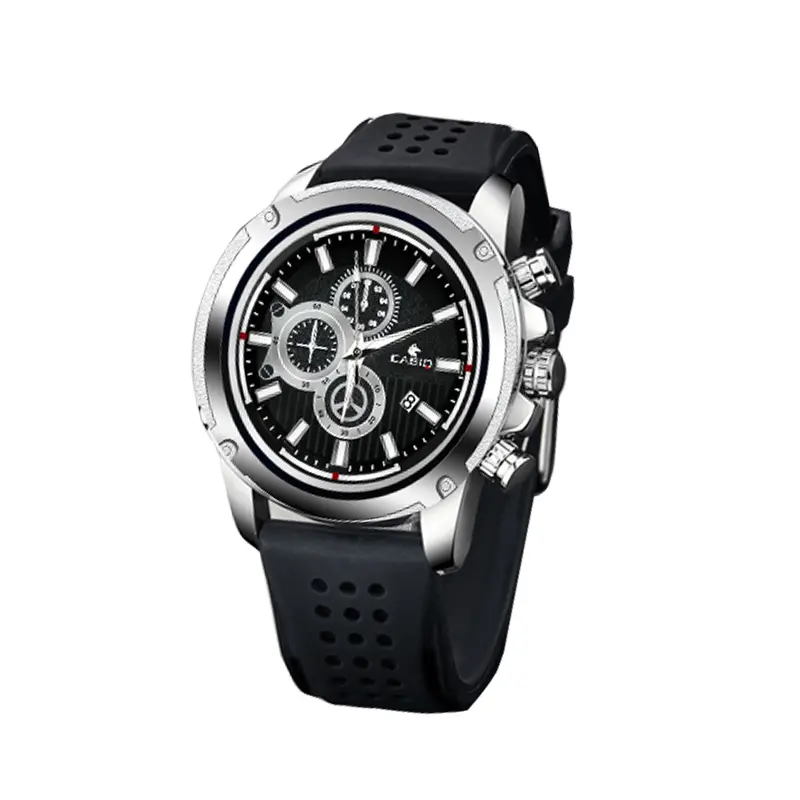 Reloj deportivo de silicona para hombre, cronógrafo de cuarzo, color negro, con logotipo personalizado de fábrica, venta al por mayor