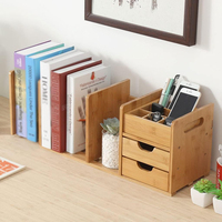 Étagère ouverte moderne en bambou à trois niveaux, support de rangement extensible pour bureau, classeur, magazines, CD, avec 2 tiroirs
