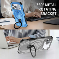 Coque de téléphone antichoc translucide magnétique avec anneau rotatif à 360° et protection airbag pour iPhone 17 Pro Max/17 Air/17 Pro/16 Pro – Effet fumé