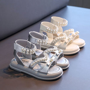 뜨거운 판매 여름 여아 통기성 오픈 토 스트레이트 스트링 진주 패션 샌들 - Product Image 1