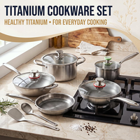 Ensemble de casseroles en acier inoxydable, batterie de cuisine en titane, poignée martelée saine pour une meilleure cuisson