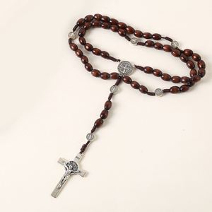 Perles de chapelet catholiques personnalisées, perles en bois 8*10mm, croix, Jésus, Saint, collier, bijoux, chapelets chrétiens, fournitures pour la fabrication de cadeaux - Product Image 2