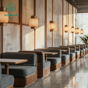 Muebles Modernos para Cafetería, Mesa Cuadrada de Madera y Ratán con Tapicería de Terciopelo, Sofá y Asientos para Cafetería, Restaurante - Product Image 6