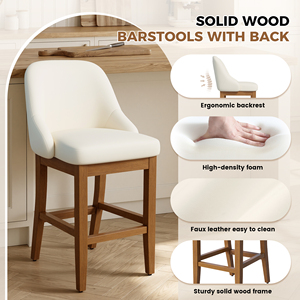 Commercial Modern Counter Height Bar <b>Stools</b> <b>with</b> <b>Back</b> Faux Leather Upholstery Solid Rubber Wood Legs Outdoor Hotel & Mall Use - Product Image 4