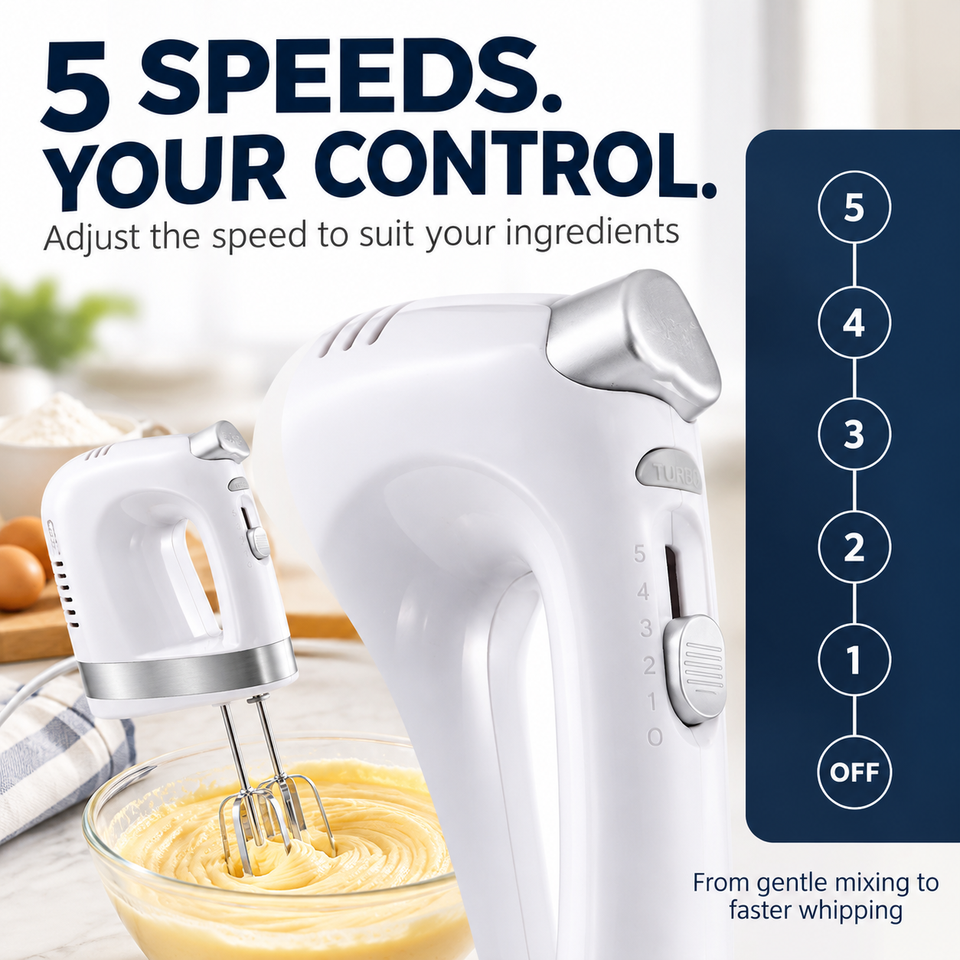 5 Speed Household Electric Flour Mixer 250W Multifunctional Handheld ...