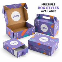 Boîte d'expédition en carton ondulé violet avec logo personnalisé, estampage à chaud UV or, emballage cadeau imprimé, boîte avion