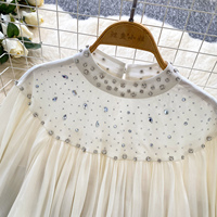 Chemise élégante pour femmes à manches lanternes, ornée de perles et de strass, coupe ample, pour le printemps et l'été