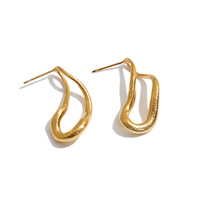 Boucles d'oreilles minimalistes JINYOU 9047 en acier inoxydable plaqué or PVD, design abstrait incurvé, bijoux pour femmes