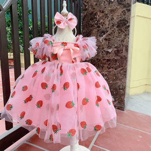 strapless open back dress Pink Strawberry Print Doll Collar Long Sleeve Lace Sweet Lolita OP Dress –  LolitaInside main image 0