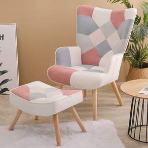 Avec pouf, tabouret de salon et ensemble ottoman, <span class=keywords><strong>fauteuil</strong></span> latéral confortable de chambre à coucher, surface en tissu <span class=keywords><strong>patchwork</strong></span> créatif, <span class=keywords><strong>rose</strong></span> - Product Image 2