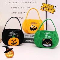 Sacs à bonbons d'Halloween en polyester pelucheux en forme de citrouille, 5 styles : Sorcière, Vampire, Chat Noir, Seau à bonbons, avec poignée portable pour enfants