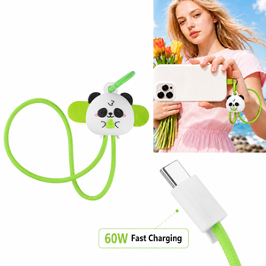 Cable <span class=keywords><strong>de</strong></span> Carga Rápida con Correa <span class=keywords><strong>de</strong></span> Muñeca <span class=keywords><strong>de</strong></span> 60W, Diseño Innovador y Lindo Panda, Duradero, Tipo C a USBC, Accesorio para Teléfono, Ideal para Exteriores - Product Image 1