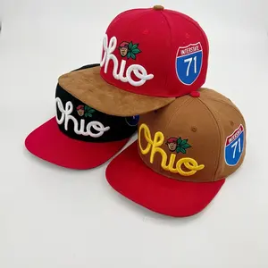 Gorro personalizado de alta calidad 3D, bordado de farol acrílico, snapback, visera plana de gamuza, Cierre trasero