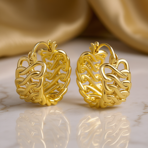 Pendientes de aro de oro de lujo para mujer, diseño de cadena gruesa en oro amarillo, para uso diario, joyería fina, pendientes llamativos. - Product Image 2
