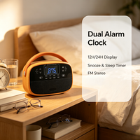 Radio AM/FM portable à effet bois avec lecteur MP3, poignée en cuir et double alimentation