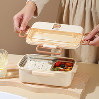 Boîte à lunch coréenne écologique étanche en acier inoxydable de qualité alimentaire avec 2 compartiments, boîte à lunch en plastique adaptée