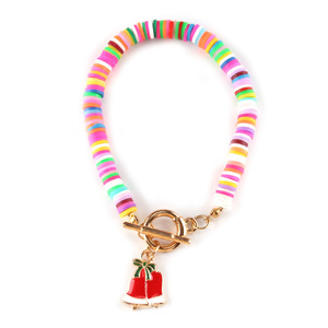 Pulsera de Arcilla Polimérica Colorida con Dije de Campana Navideña, Joyería Unisex para Regalo - Product Image 5