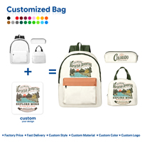 Sac à dos imperméable à fermeture éclair personnalisé avec sublimation, motif paysage montagneux normcore/minimaliste, ensemble 3-en-1 multi-poches pour école primaire