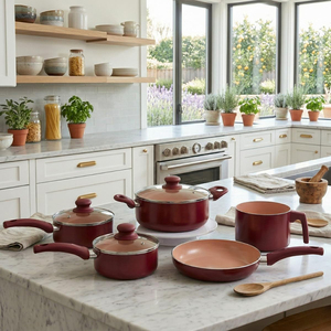6 Piece Glass Lids Bakelite Handles Oven Dishwasher Safe Modern Design for Gas <b>Induction</b> Stoves Ceramic Non-Stick <b>Cookware</b> <b>Set</b> - Product Image 1
