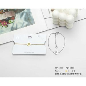 Bracciale in Acciaio Inossidabile Acero con Ciondolo Lettera P su un Lato, 1 cm, Gioielli Moda Donna - Product Image 1