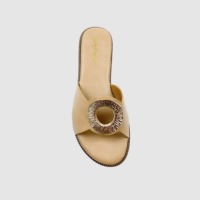 Sandales plates à bout ouvert pour femmes, avec boucles métalliques rondes, légères, respirantes et confortables, à enfiler, pour l'extérieur et l'intérieur