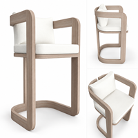 Ensemble de table de bar d'extérieur de luxe naturel, style bois, avec chaises de bar rembourrées pour villa, complexe hôtelier, bord de piscine, patio