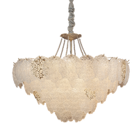 Lustre en verre texturé de luxe avec feuilles et accents de vigne dorée, suspension LED à intensité variable, garantie 2 ans, pour villa, majlis, salle à manger