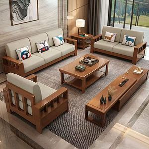 Sofá <span class=keywords><strong>de</strong></span> 3 Plazas con Estructura <span class=keywords><strong>de</strong></span> Madera Natural, Reposabrazos Acolchados y Cojines <span class=keywords><strong>de</strong></span> Tela Suave, Ideal para la Sala <span class=keywords><strong>de</strong></span> Estar del Hogar - Product Image 3