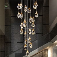 Lustre suspendu en cristal K9 pour escalier et plafond haut, combinaison multi-lampes, luminaire de luxe personnalisé pour bar, comptoir et chevet