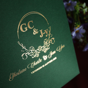 Invitaciones de acrílico transparente para guardar la fecha frustradas con chaqueta plegable verde personalizada con caja - Product Image 6