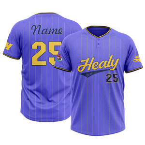 Camiseta de Béisbol Henley Personalizada con Rayas Moradas para Hombre, Jersey de Béisbol de Secado Rápido, Manga Corta, Estilo Urbano, Camiseta con Gráficos - Product Image 1