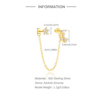 Modischer Einfacher Schmuck 925 Sterling Silber Mond Stern Blume Doppel-Ohrstecker Ketten-Ohrringe Zirkon-Ohrstecker für Frauen